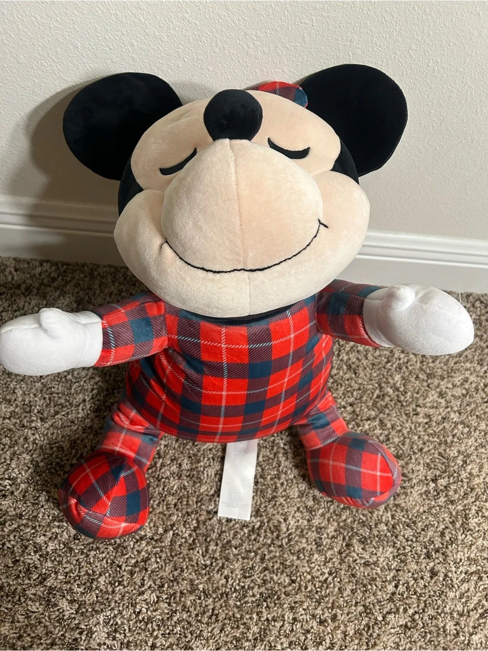 Disney Sleeping Mickey Plush in Red Plaid Pajama Set - 22”